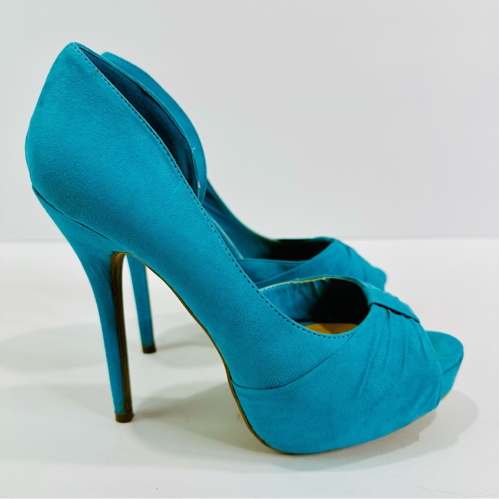 🎀 WILD DIVA LOUNGE TEAL SIZE 7 PLATFORM HEELS 5” MICROFIBER GREAT WORN ONCE - Picture 2 of 7
